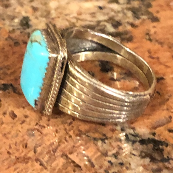 “RB” Engraved Navajo Turquoise & Sterling Silver - Picture 2 of 8